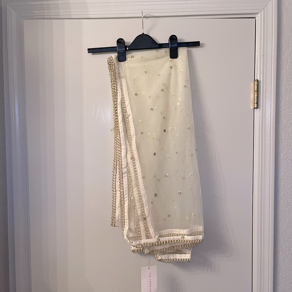 The Saree Room Sequin Beaded White Dupata